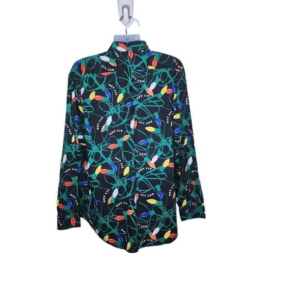 GET LIT Christmas Lights Long Sleeve Button Up Shirt Men's Size XXL Black - Picture 5 of 10